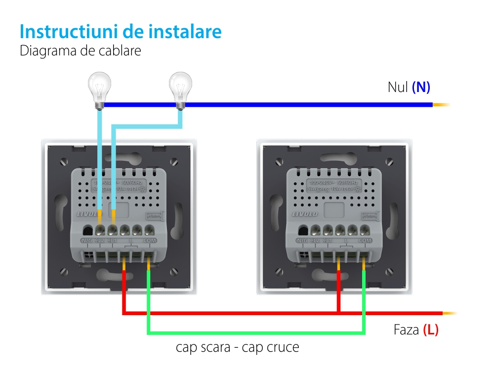 Modulo Interruttore Doppio Deviatore / Invertitore Wireless con Touch LIVOLO – Nuova Serie