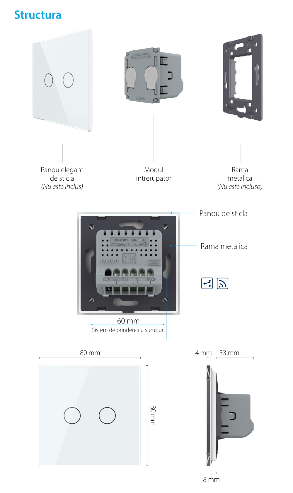 Modulo Interruttore Doppio Deviatore / Invertitore Wireless con Touch LIVOLO – Nuova Serie