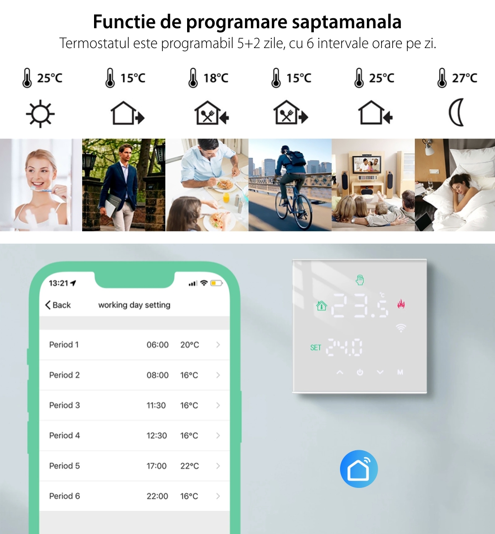 Termostato Wi-Fi per riscaldamento a gas BeOk TGW60-WIFI-WPB