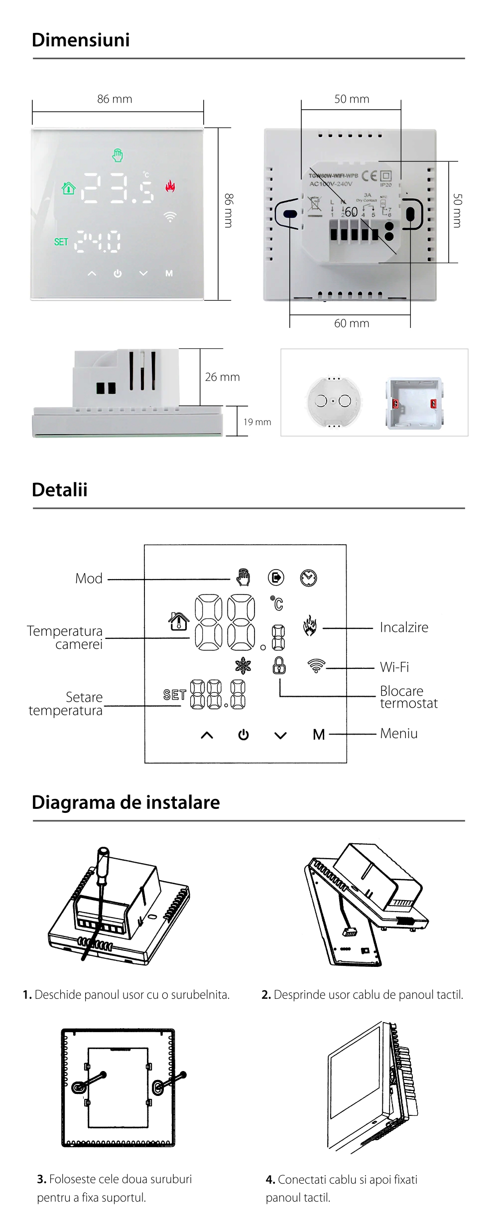 Termostato Wi-Fi per riscaldamento a gas BeOk TGW60-WIFI-WPB