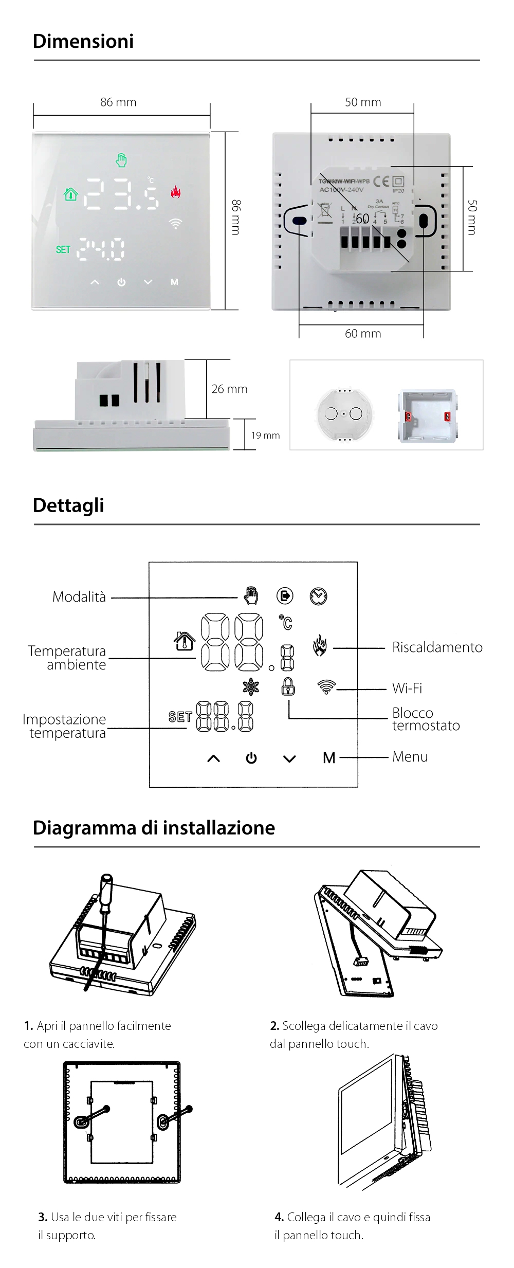 Termostato Wi-Fi per riscaldamento a gas BeOk TGW60-WIFI-WPB