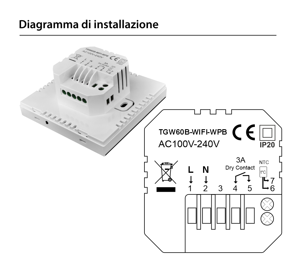 Termostato Wi-Fi per riscaldamento a gas BeOk TGW60-WIFI-WPB