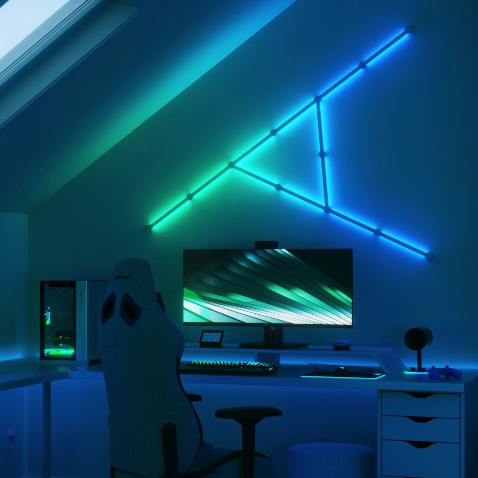Kit 15 Pannelli Luminosi Nanoleaf Lines Starter Kit, Illuminazione LED RGBW, Wi-Fi, Sincronizzazione Musica, Compatibile con Assistenti Vocali