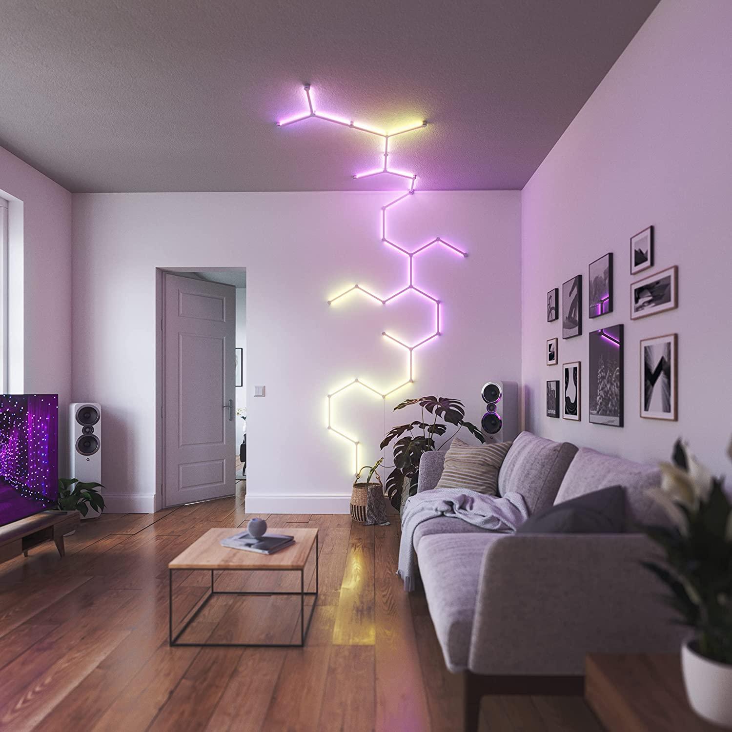Kit 15 Pannelli Luminosi Nanoleaf Lines Starter Kit, Illuminazione LED RGBW, Wi-Fi, Sincronizzazione Musica, Compatibile con Assistenti Vocali