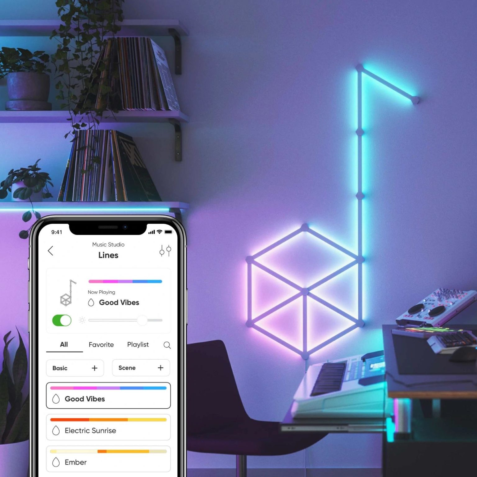Kit 15 Pannelli Luminosi Nanoleaf Lines Starter Kit, Illuminazione LED RGBW, Wi-Fi, Sincronizzazione Musica, Compatibile con Assistenti Vocali