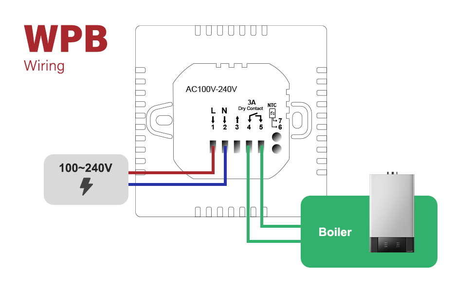 Termostato Wi-Fi per riscaldamento a gas BeOk TDR89-WIFI-WPB