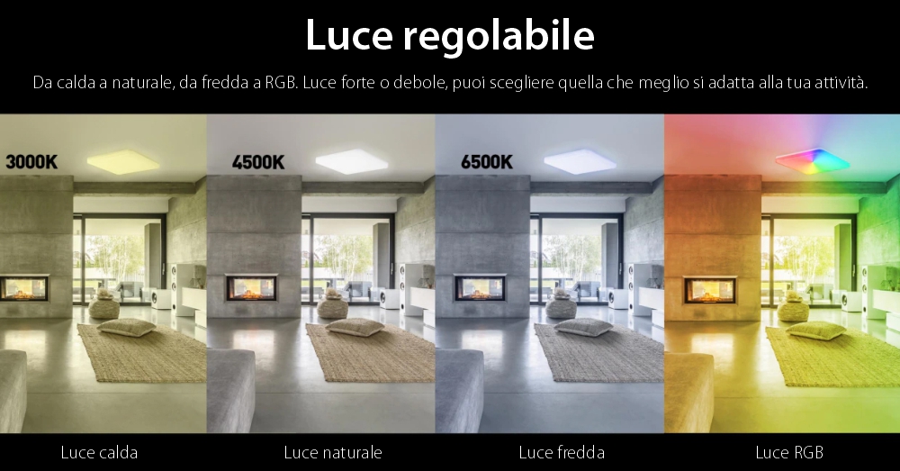 Lampadario intelligente LED RGB Tellur, Controllo vocale, 24W, Wi-Fi, 33 cm, Forma quadrata