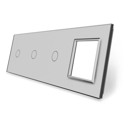 Pannello con 3 Interruttori Semplici e 1 Presa LIVOLO in Vetro (copiază) colore griggio