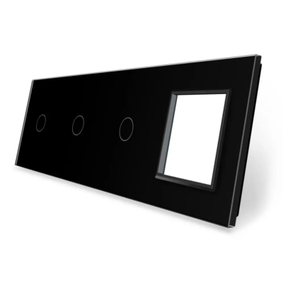 Pannello con 3 Interruttori Semplici e 1 Presa LIVOLO in Vetro (copiază) colore nero