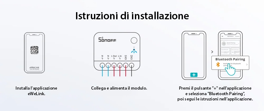 Relè intelligente Wi-Fi Sonoff Mini R4, 10A, 2300W, programmazioni, controllo tramite applicazione