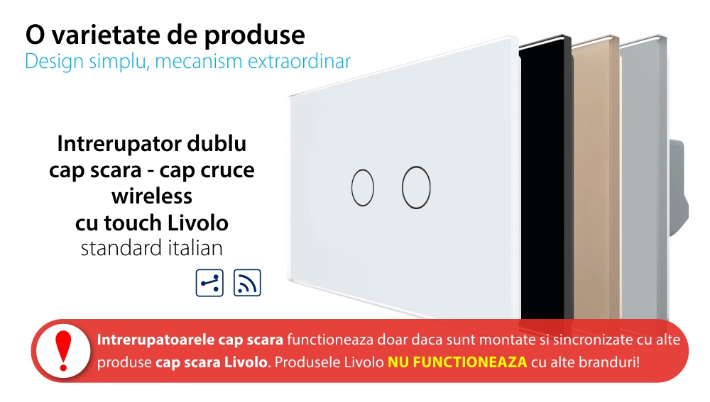Interruttore Doppio Deviatore/Invertitore Wireless con Touch LIVOLO in Vetro – Standard Italiano
