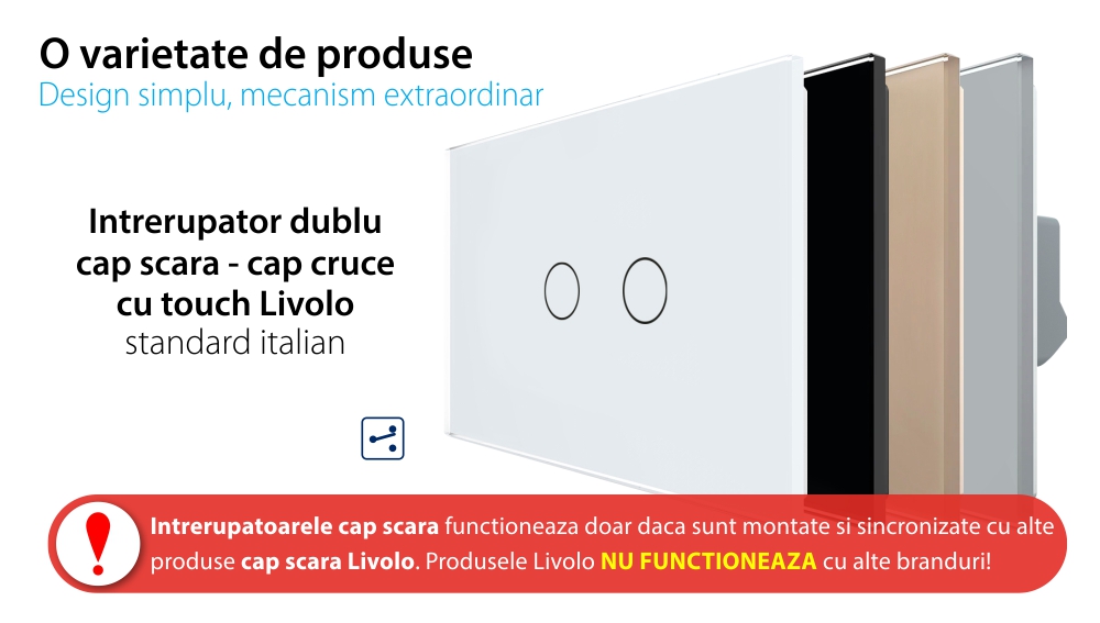 Interruttore doppio deviatore / invertitore LIVOLO touch in vetro- Standard italiano