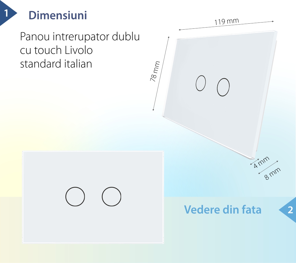 Pannello Interruttore Doppio Touch LIVOLO in Vetro, Standard Italiano
