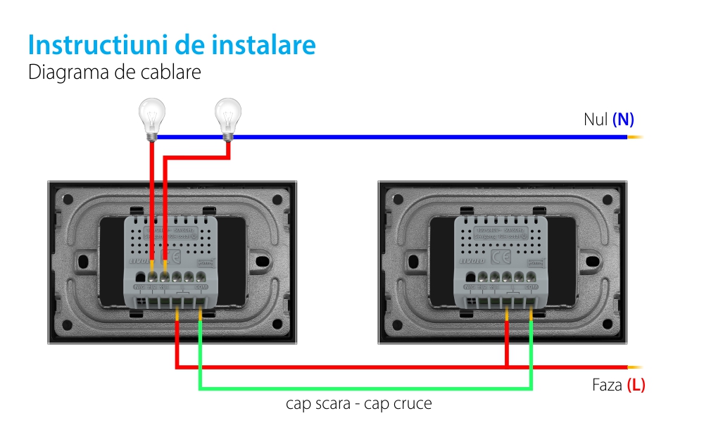 Interruttore Doppio Deviatore/Invertitore Wireless con Touch LIVOLO in Vetro – Standard Italiano