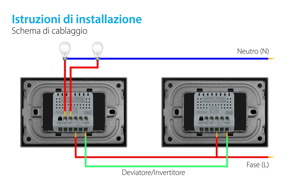 Doppio Deviatore/Invertitore Wireless con Touch LIVOLO in Vetro – Standard Italiano