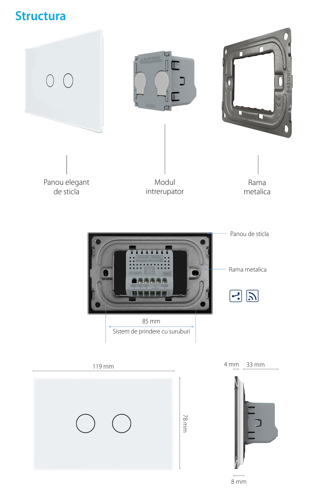 Interruttore Doppio Deviatore/Invertitore Wireless con Touch LIVOLO in Vetro – Standard Italiano