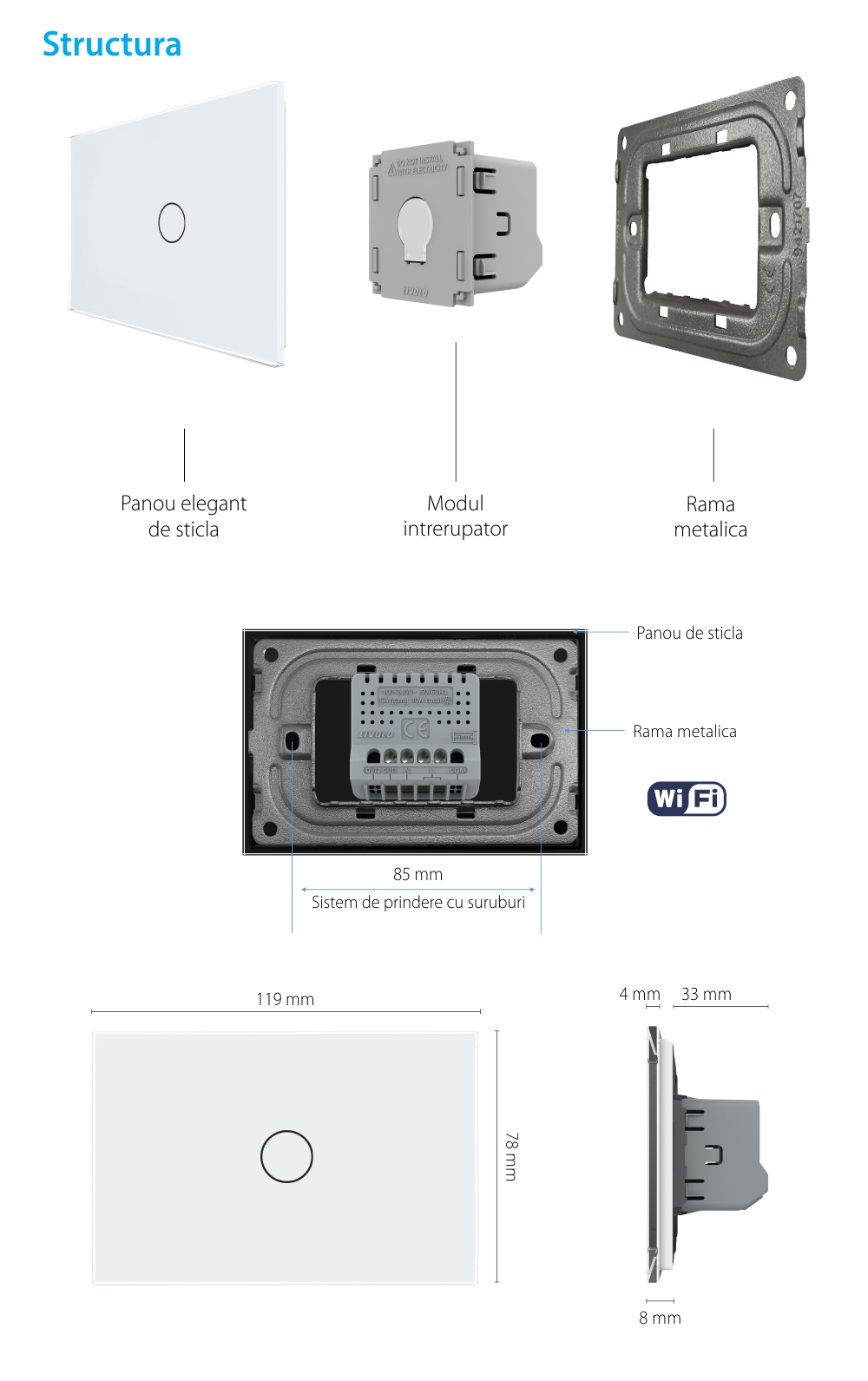 Interruttore Wi-Fi Touch LIVOLO in Vetro, Standard Italiano – Nuova Serie