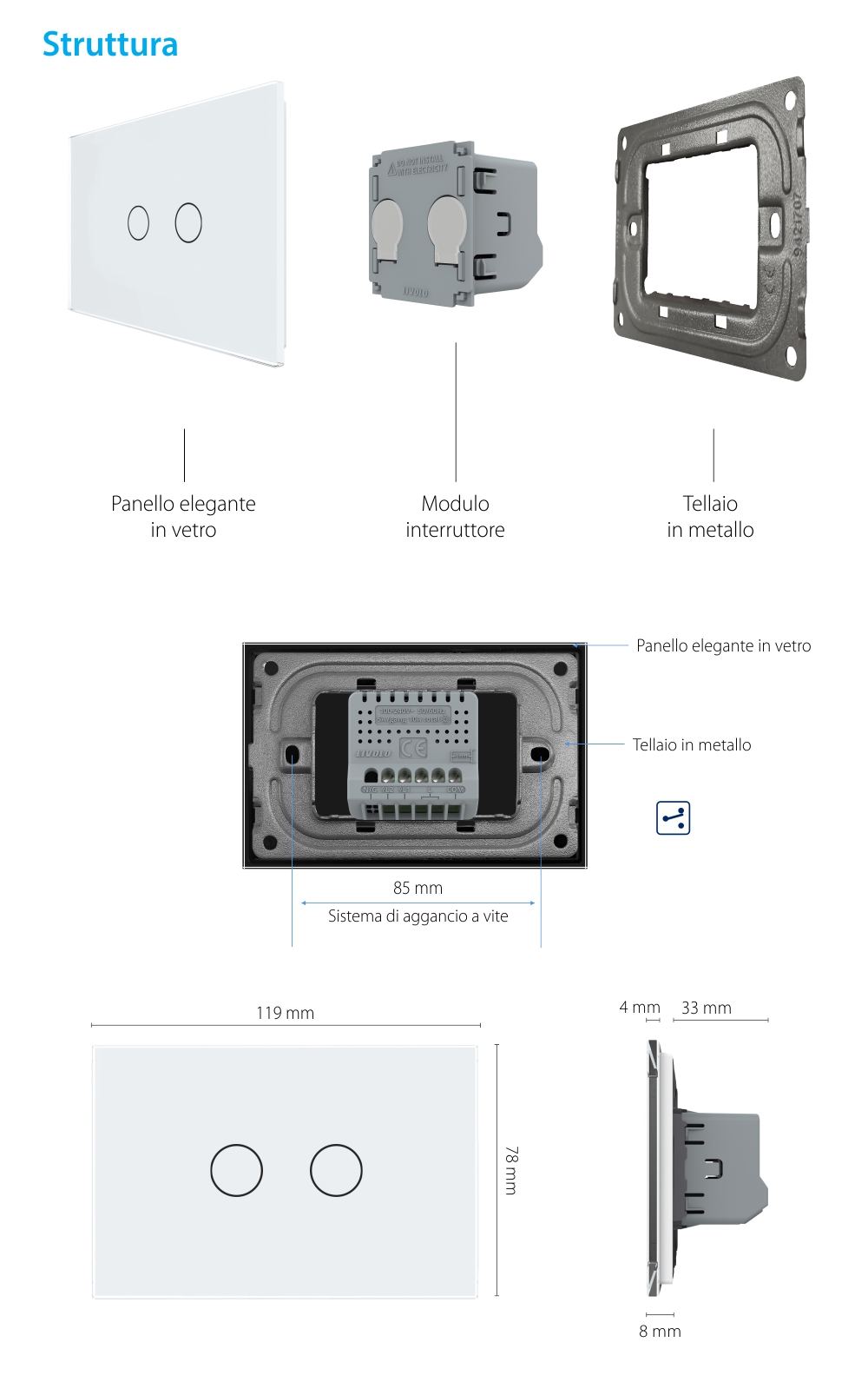 Doppio deviatore / invertitore LIVOLO touch in vetro- Standard italiano