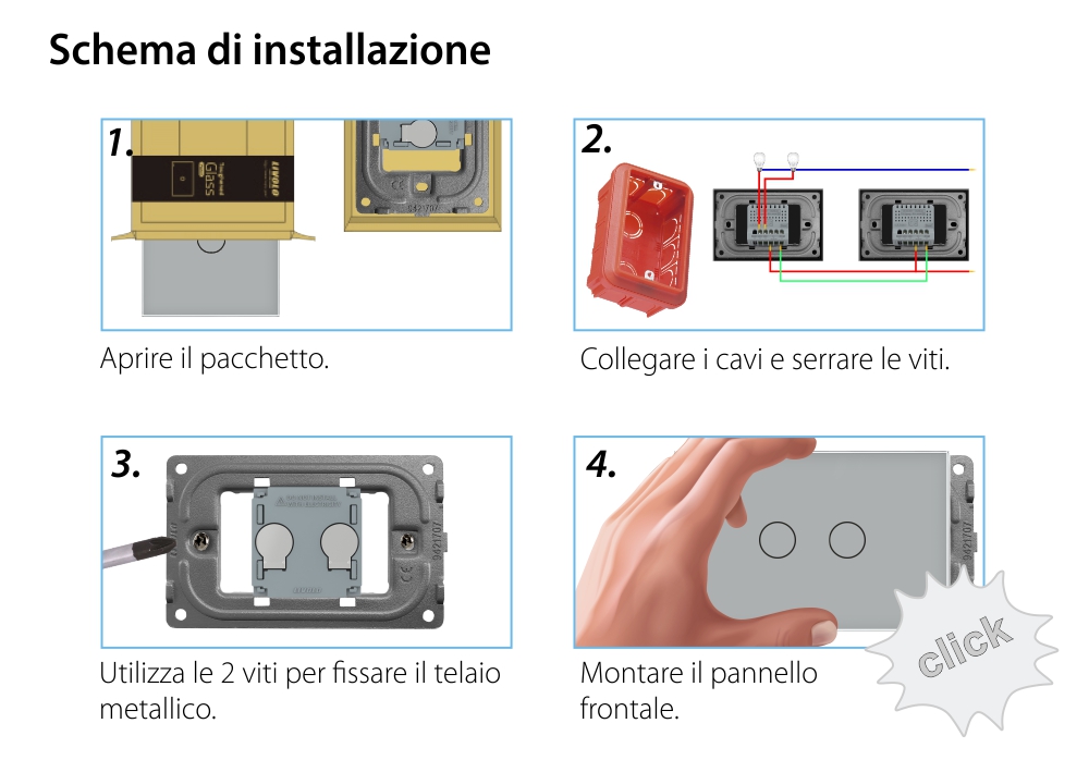Doppio deviatore / invertitore LIVOLO touch in vetro- Standard italiano