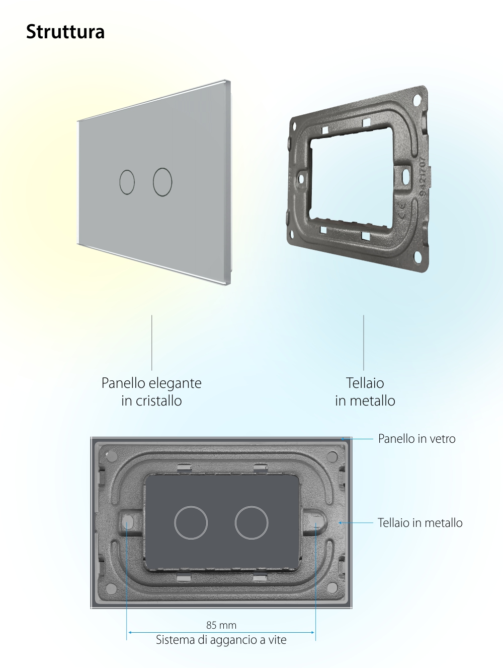 Pannello Interruttore Doppio Touch LIVOLO in Vetro, Standard Italiano