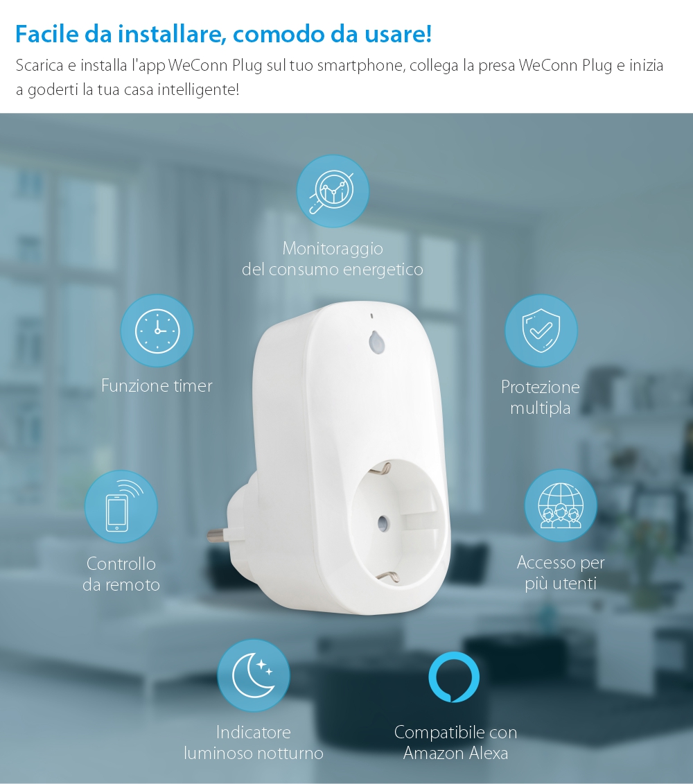 Presa intelligente RedSun RS-SC71, monitoraggio energia, compatibile con Alexa, controllo tramite smartphone