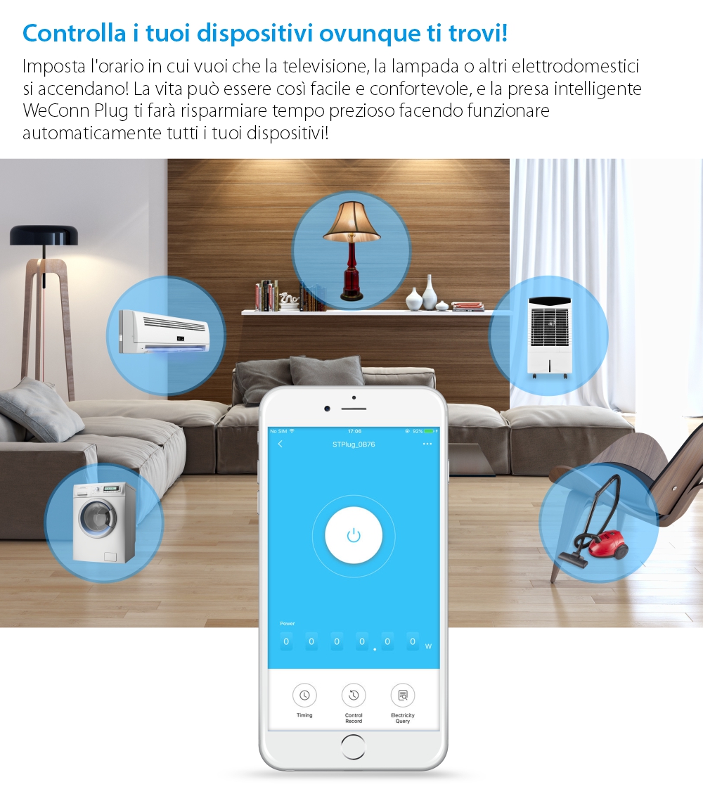 Presa intelligente RedSun RS-SC71, monitoraggio energia, compatibile con Alexa, controllo tramite smartphone