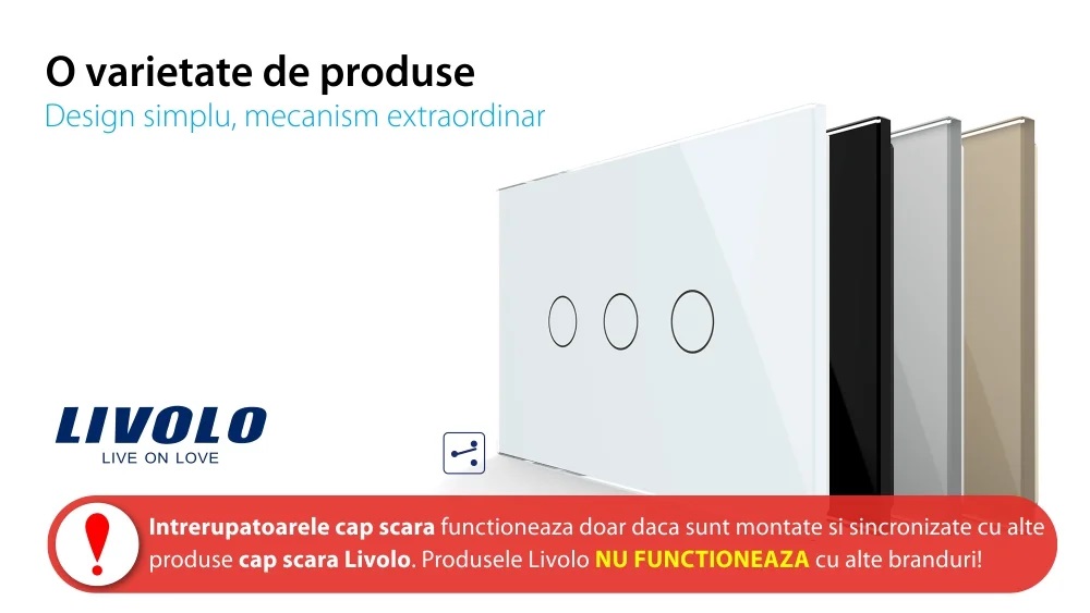 Interruttore triplo deviatore / invertitore LIVOLO Touch, Standard Italiano – protocollo ZigBee EC