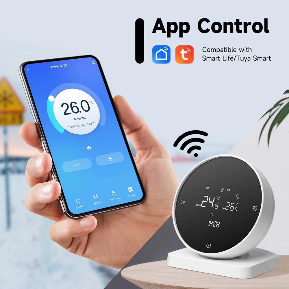 Termostato per caldaia a gas BeOk BOT-R7-X-WIFI, Applicazione, Programmazione, Ricarica USB, Batterie