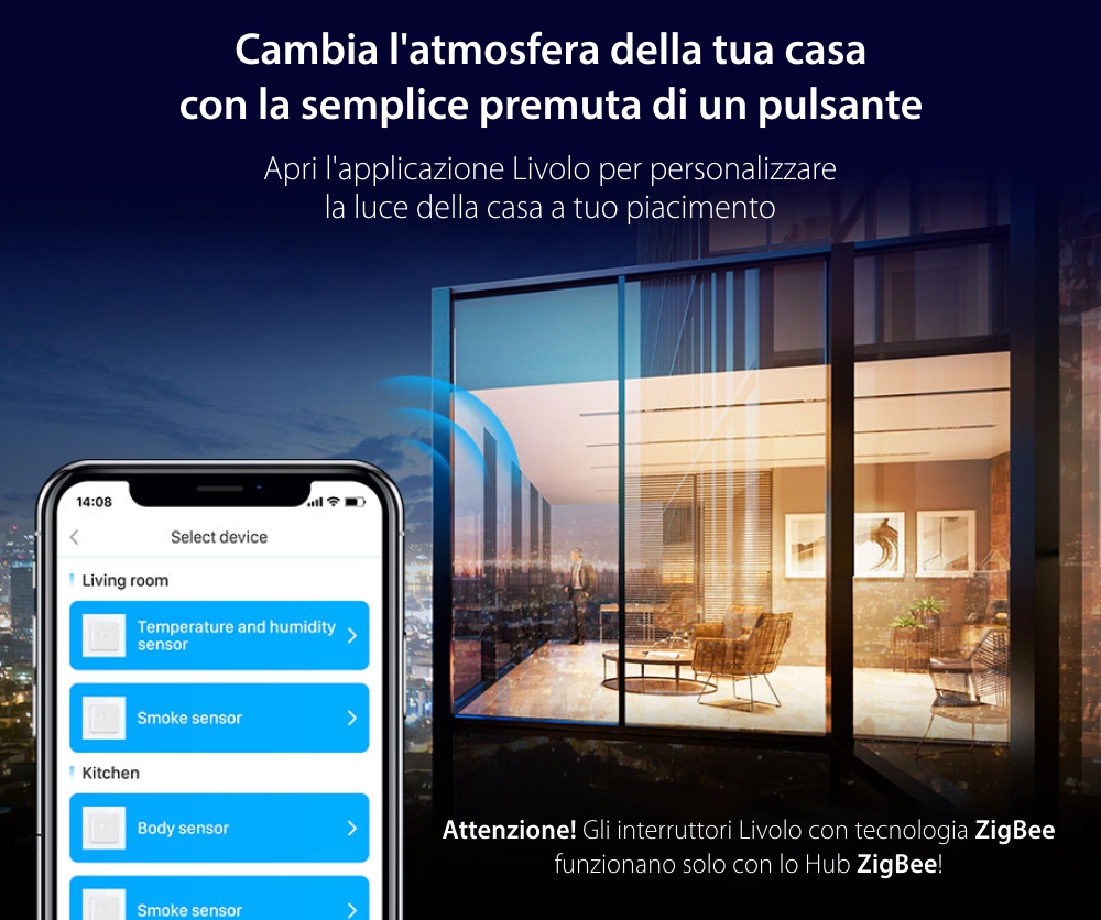Interruttore triplo touch in vetro Livolo, standard italiano, protocollo ZigBee EC – Nuova serie