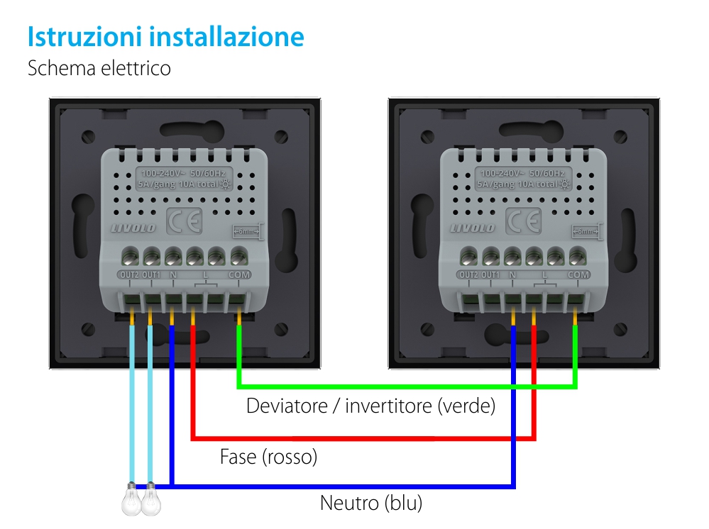 Doppio deviatore / invertitore WIFI touch LIVOLO, standard italiano – Nuova Serie
