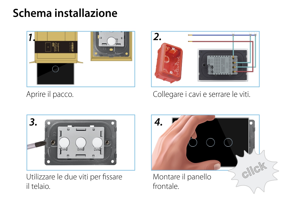 Interruttore triplo touch in vetro Livolo, standard italiano, protocollo ZigBee EC – Nuova serie