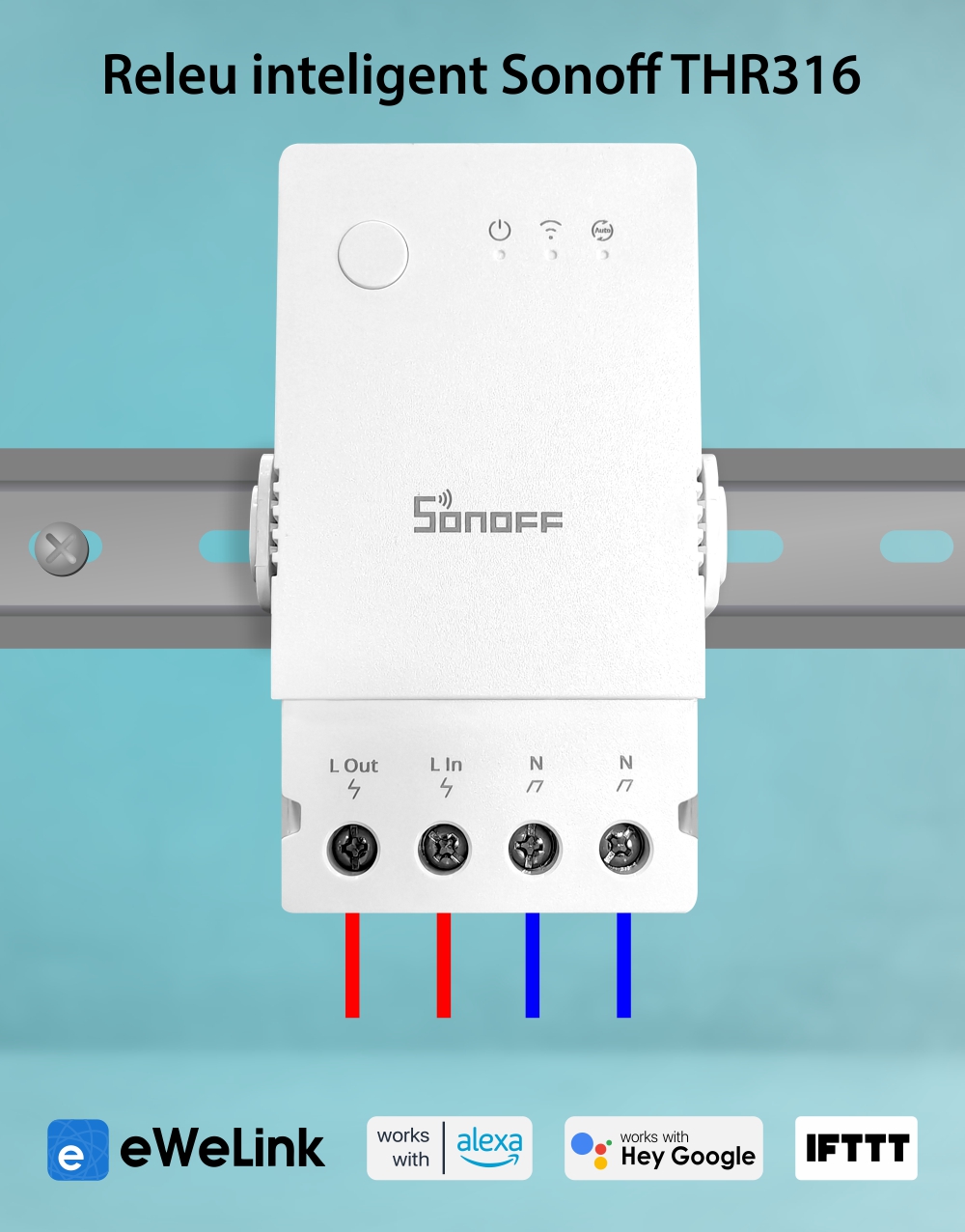 Relè intelligente Wi-Fi Sonoff THR316, temperatura e umidità, controllo tramite app