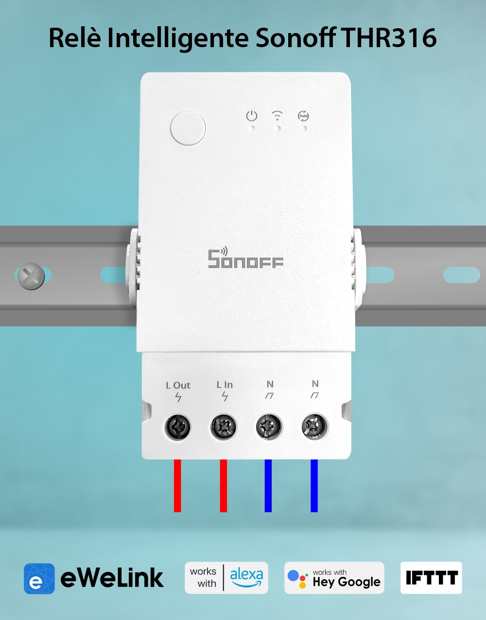 Relè intelligente Wi-Fi Sonoff THR316, temperatura e umidità, controllo tramite app