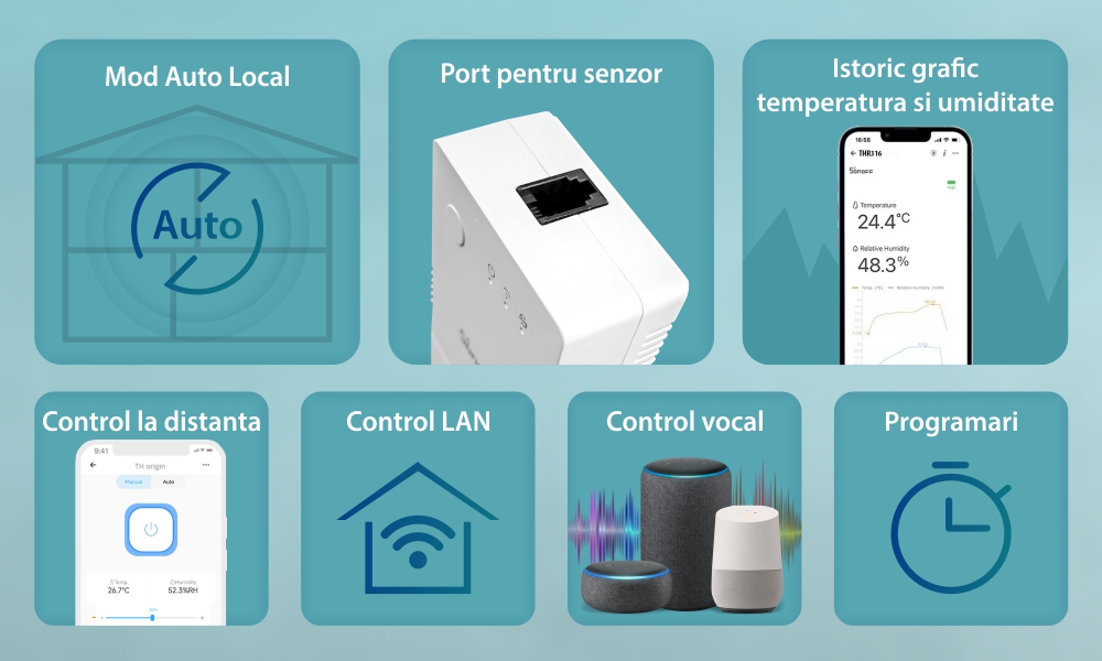 Relè intelligente Wi-Fi Sonoff THR316, temperatura e umidità, controllo tramite app