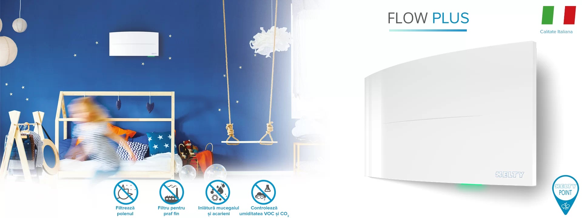 Recuperatore di Calore Helty Flow Elite con Filtro F7+G4, Superficie 42 m², Funzione Free Cooling, Sensore CO2 & VOC