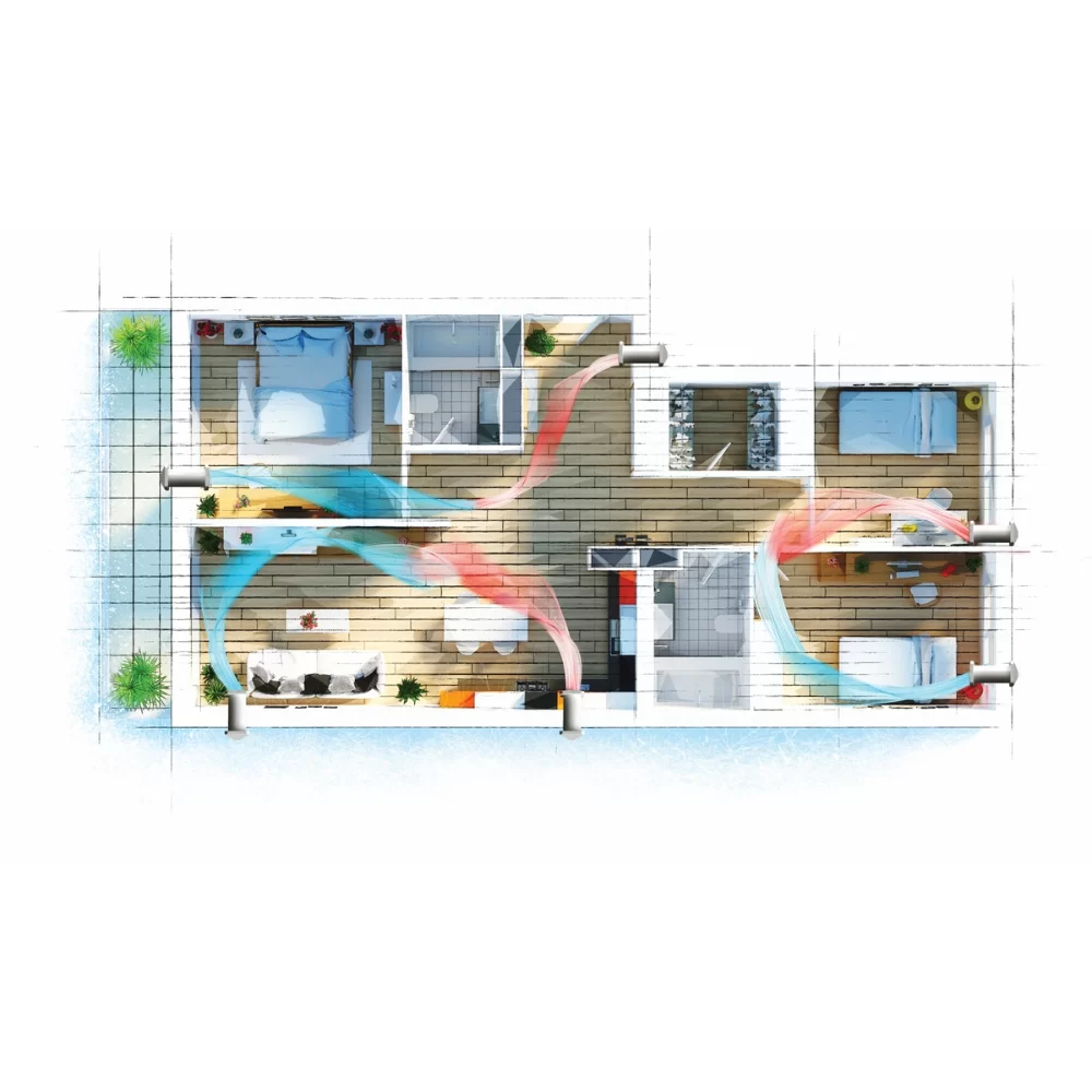 Sistema di Ventilazione BSK ZEPHYR con Recupero di Calore, Flusso Alternativo, Efficienza 90%, Wi-Fi