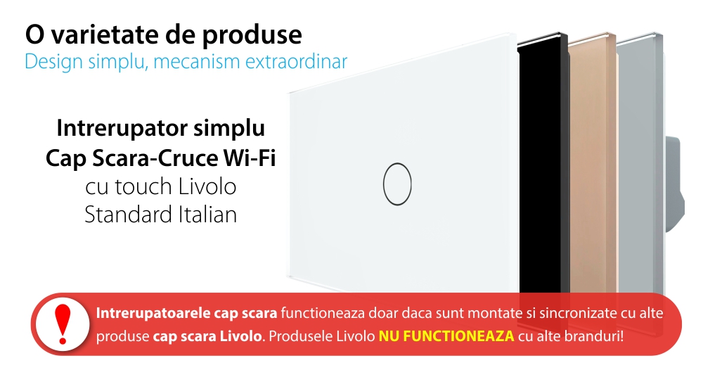 Interruttore Semplice Deviatore/Invertitore Wi-Fi con Touch LIVOLO, standard italiano – Nuova Serie