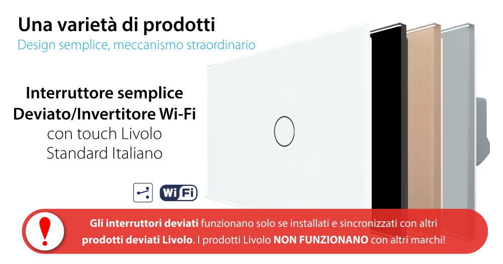 Deviatore/Invertitore Semplice Wi-Fi con Touch LIVOLO, standard italiano – Nuova Serie