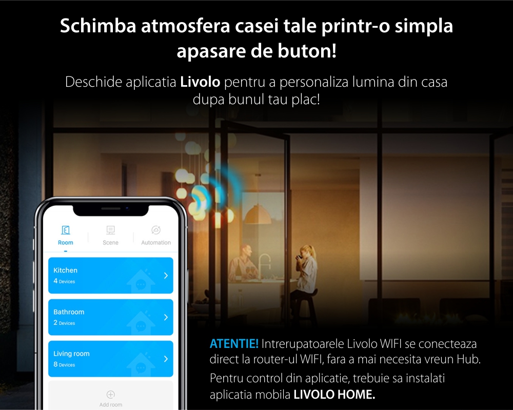 Interruttore Semplice Deviatore/Invertitore Wi-Fi con Touch LIVOLO, standard italiano – Nuova Serie