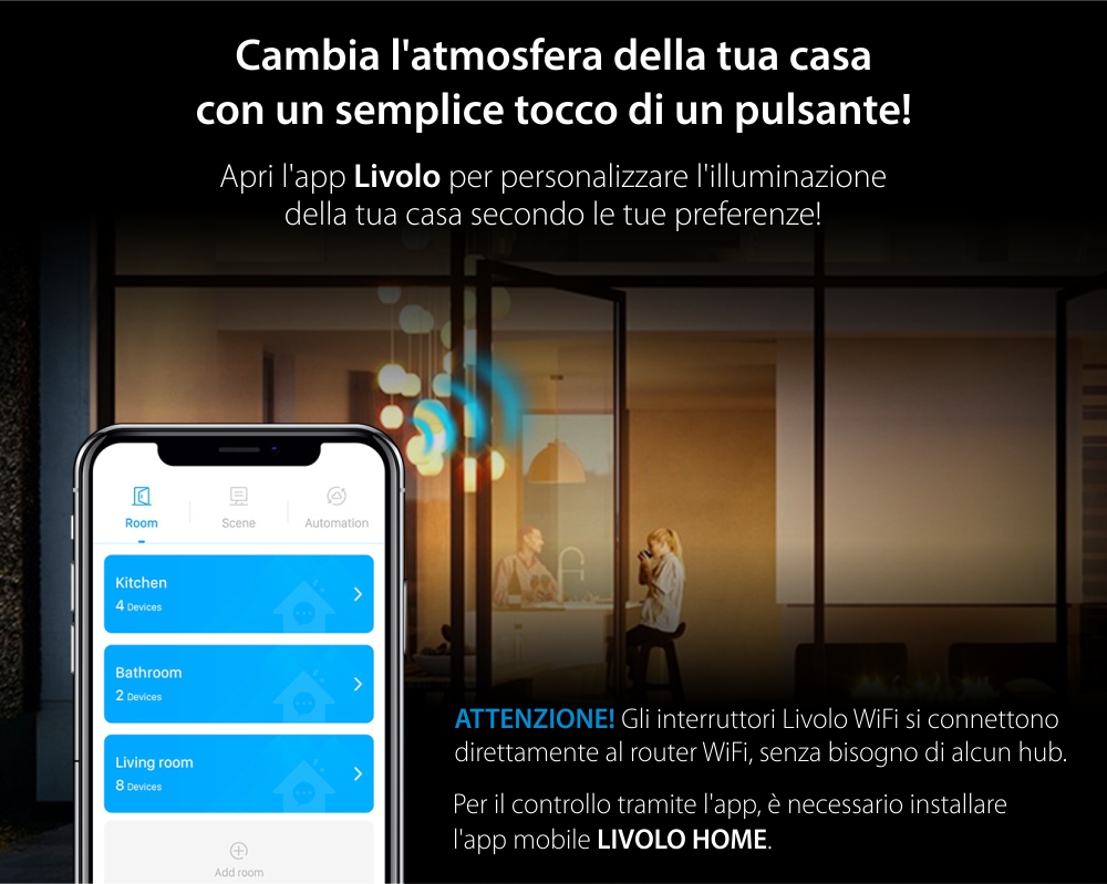 Deviatore/Invertitore Semplice Wi-Fi con Touch LIVOLO, standard italiano – Nuova Serie