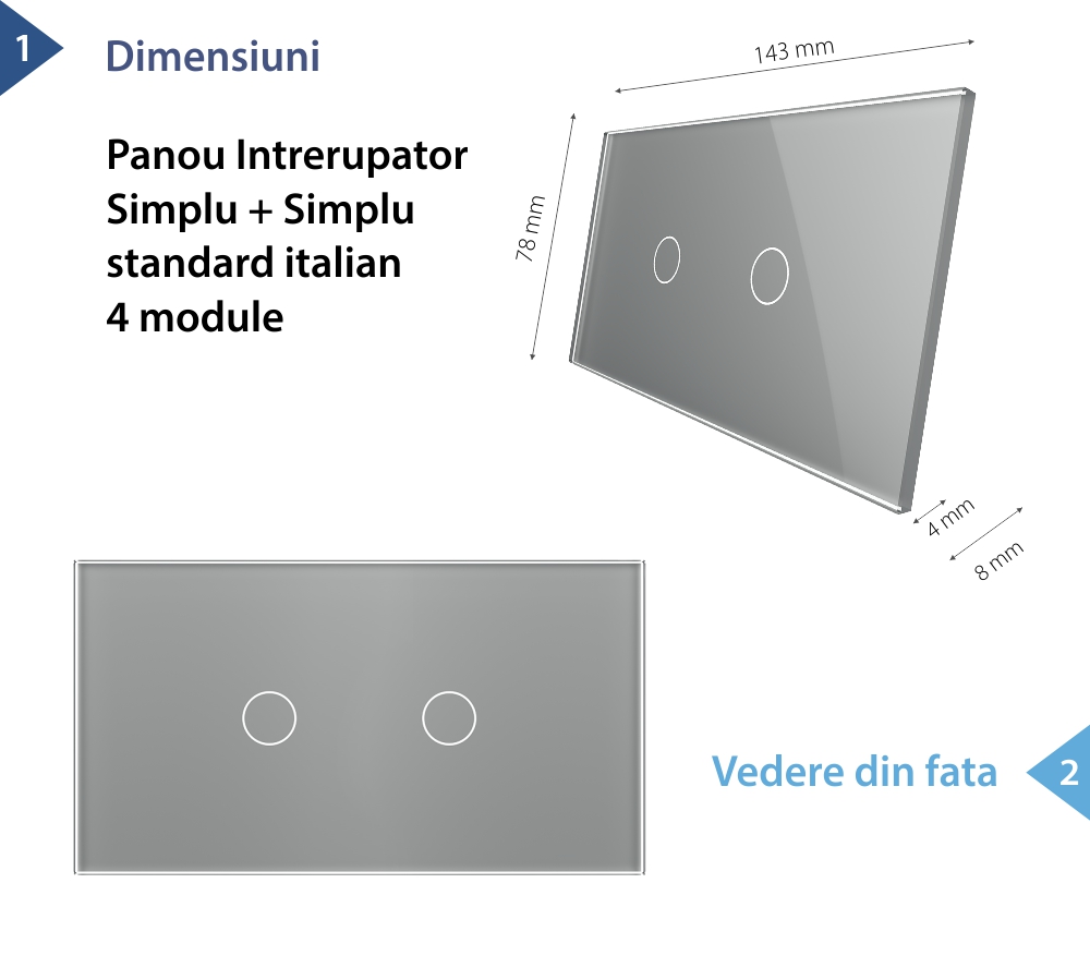Pannello Interruttore Semplice + Semplice Touch LIVOLO in Vetro, Standard Italiano – 4M