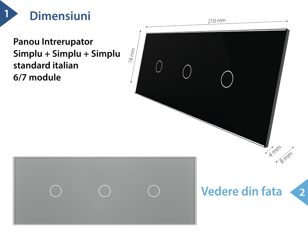 Pannello Interruttore Semplice + Semplice + Semplice Touch LIVOLO in Vetro, Standard Italiano – 6/7M
