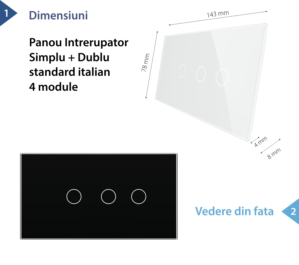 Pannello Interruttore Semplice + Doppio Touch LIVOLO in Vetro, Standard Italiano – 4M