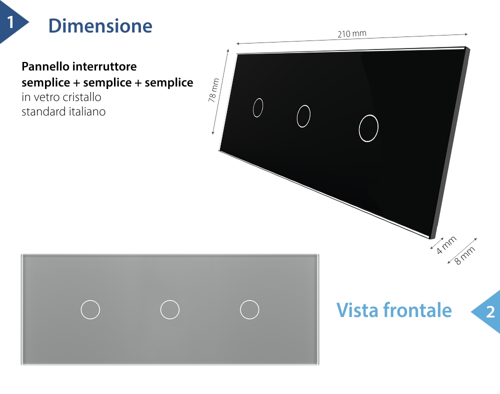 Pannello Interruttore Semplice + Semplice + Semplice Touch LIVOLO in Vetro, Standard Italiano – 6/7M