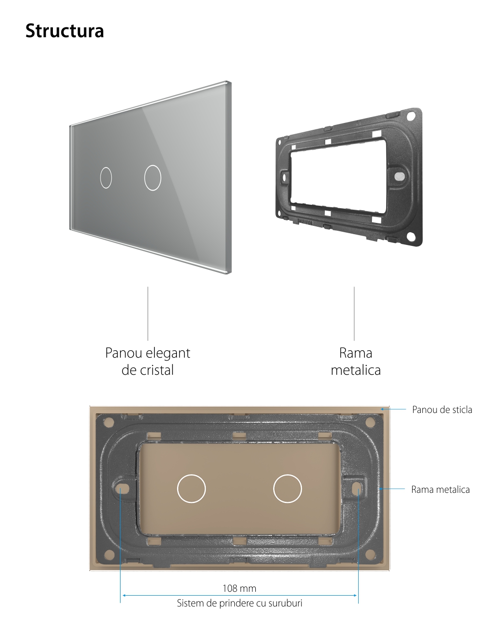 Pannello Interruttore Semplice + Semplice Touch LIVOLO in Vetro, Standard Italiano – 4M