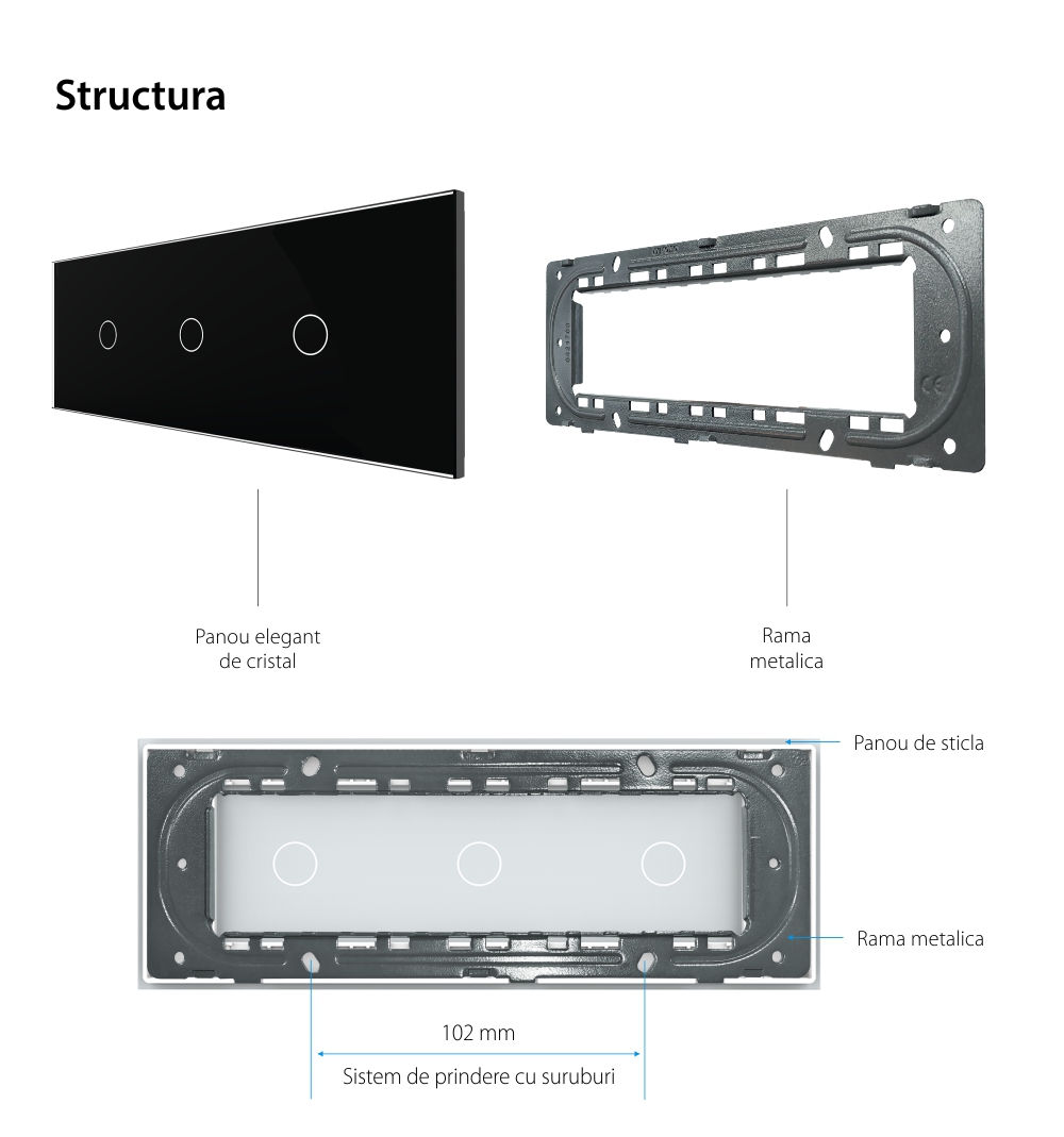 Pannello Interruttore Semplice + Semplice + Semplice Touch LIVOLO in Vetro, Standard Italiano – 6/7M
