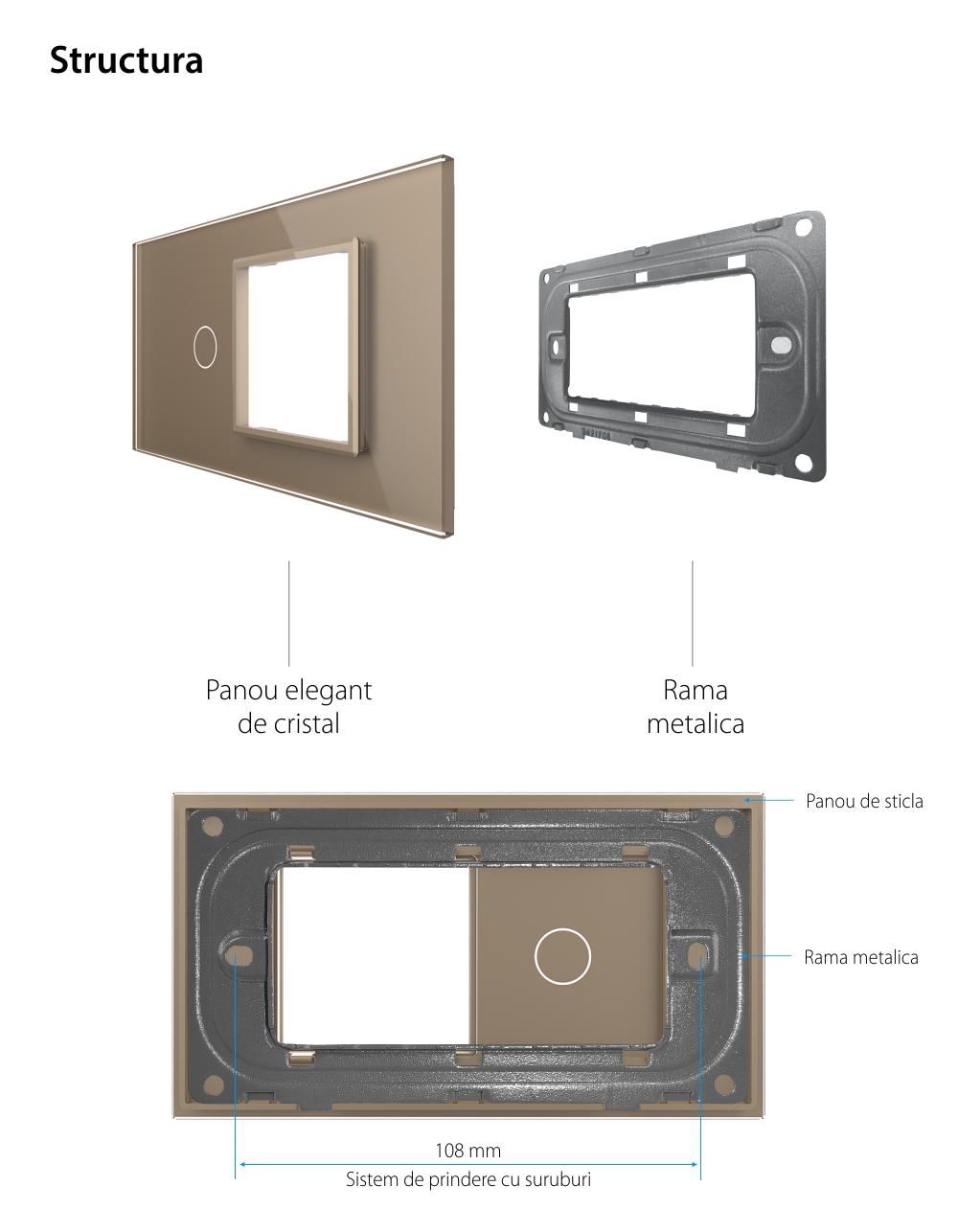 Pannello Interruttore Semplice con Presa LIVOLO in Vetro, Standard Italiano – 4M