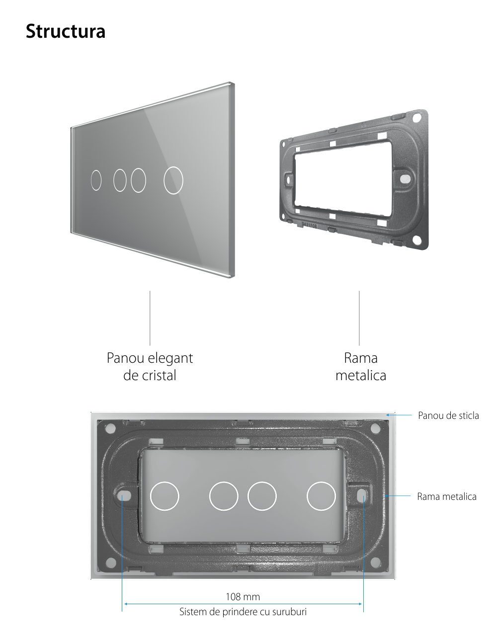 Pannello Interruttore Doppio + Doppio Touch LIVOLO in Vetro, Standard Italiano – 4M