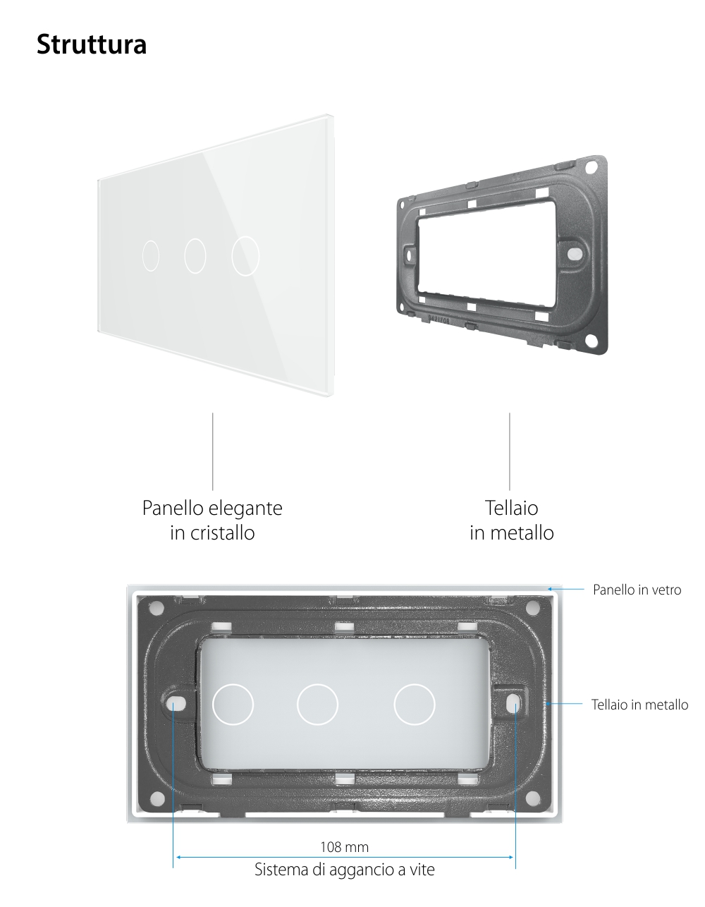 Pannello Interruttore Semplice + Doppio Touch LIVOLO in Vetro, Standard Italiano – 4M