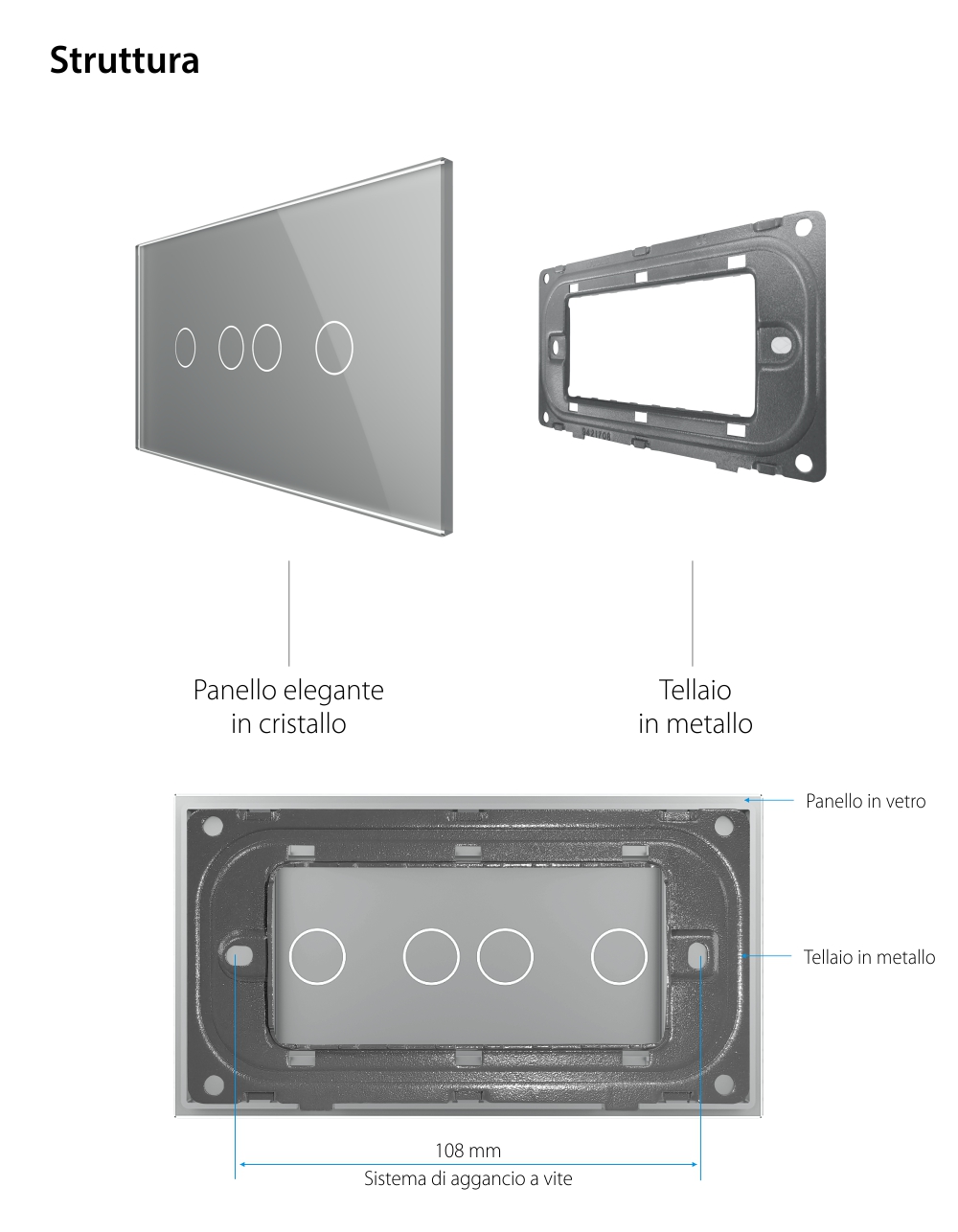 Pannello Interruttore Doppio + Doppio Touch LIVOLO in Vetro, Standard Italiano – 4M